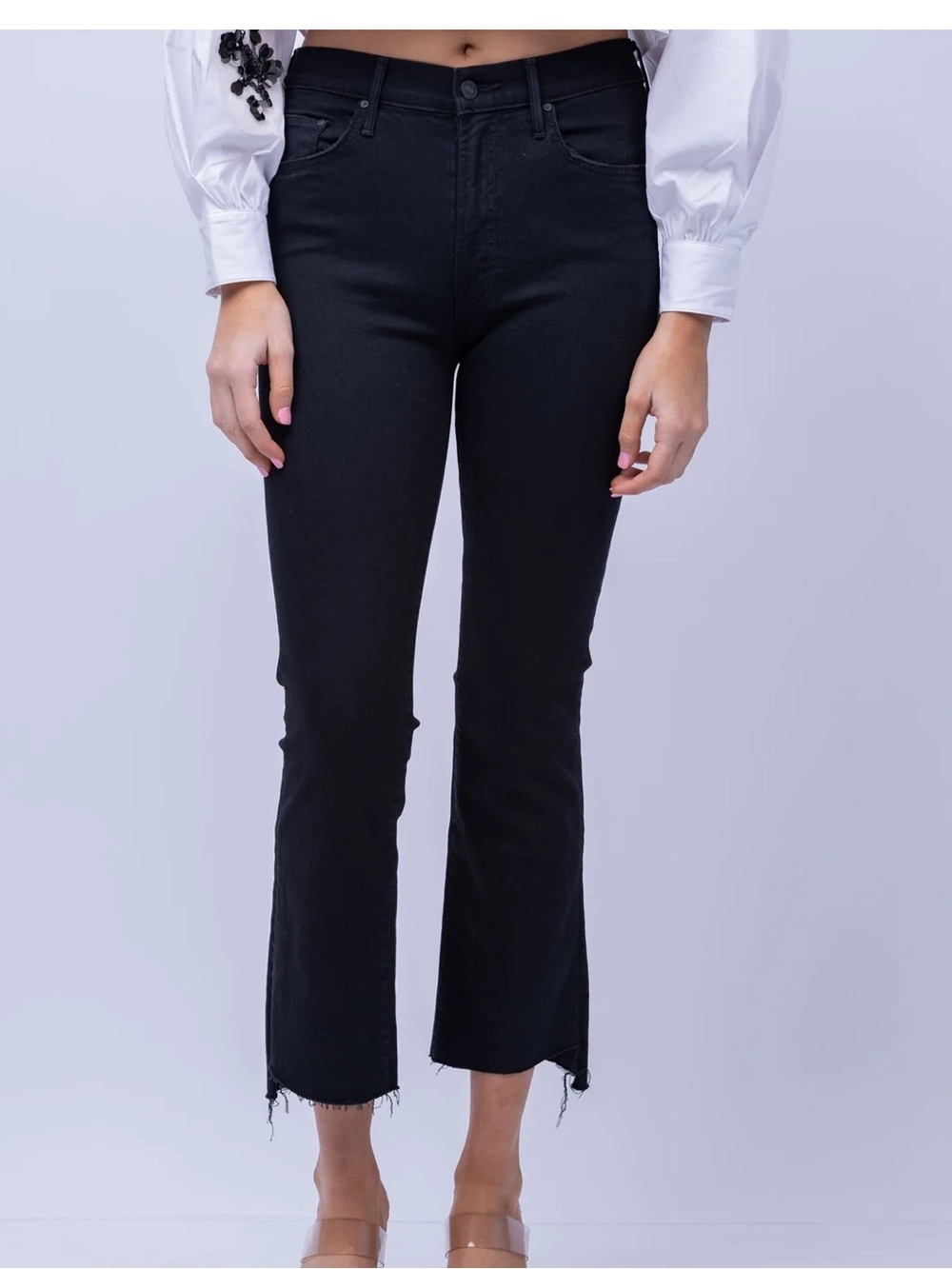 Mother The Insider Crop Step Fray Jeans Not Guilty Black High Rise 27 Premium